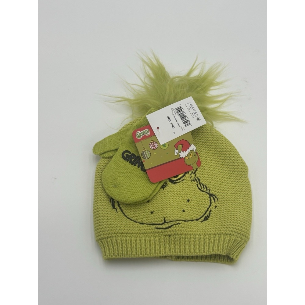 Grinch Beanie And Mittens One Size